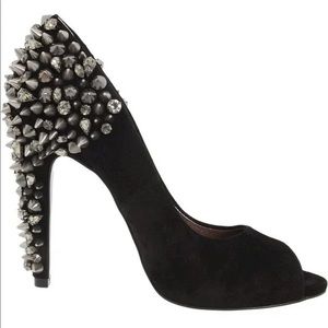 NEW Sam Edelman Lorissa Black Suede Peep Toe High Heel Silver Spike Stud sz 6